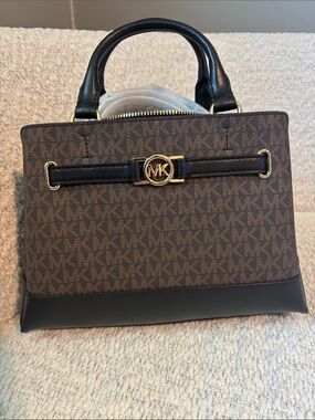 Michael Kors Brown and Black MK Logo Satchel